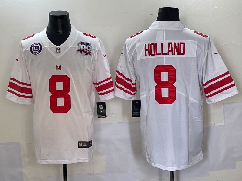 Men 2025 New York Giants 8 Holland White Second generations Nike Limited NFL Jersey style 3